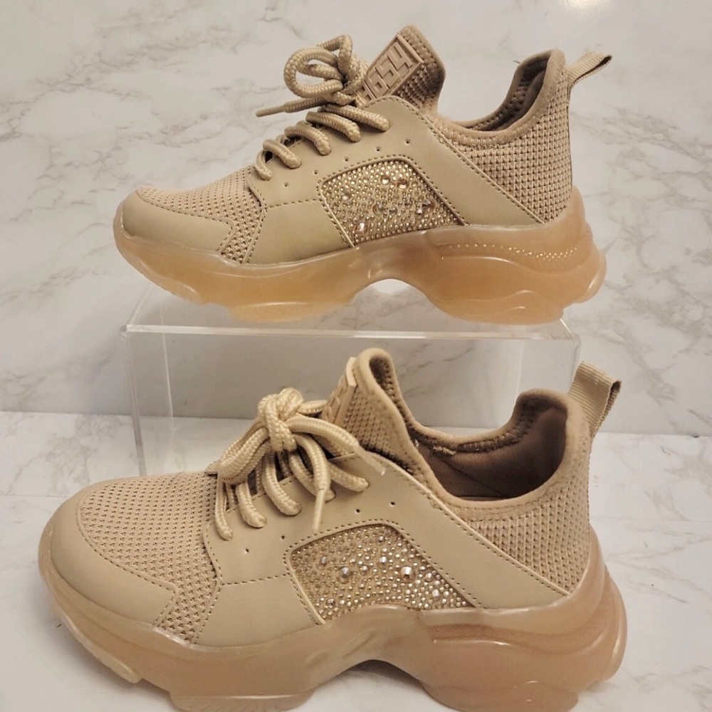 🌹🍃Steve Madden GANZO Blush Beige Crystal Chunky Sneaker Shoe - Size: 9M🍃🌹